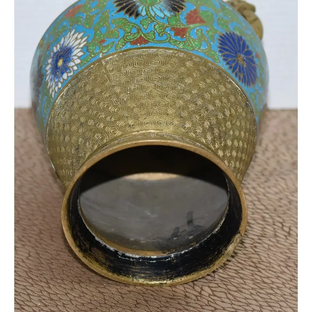Japanese Brass Champlevé Cloisonné Urn-Form with Handles Converted Lamp Vase